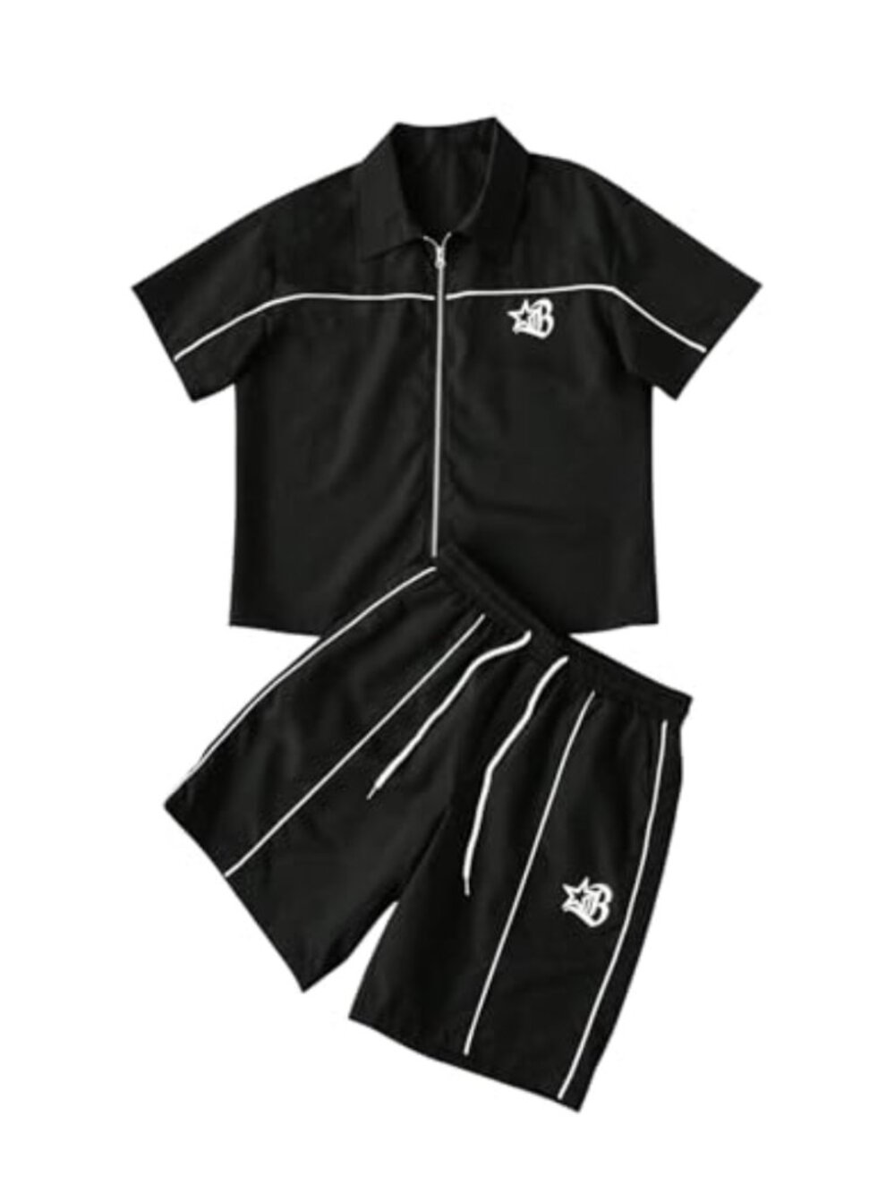Men's 2 Piece Tracksuit Set with Graphic Print Zip Up Short Sleeve Shirt and